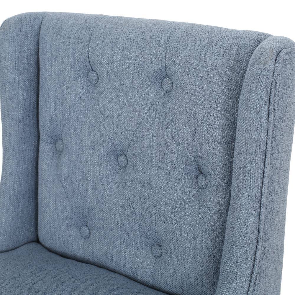Light Blue Button Tufted Wingback Bar Stools with Natural Wood Legs, Set of 2