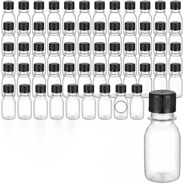 100-Pack 2 oz Clear Plastic Juice Shot Bottles with Leak-Proof Caps Scale Labels and Funnels Small Mini
