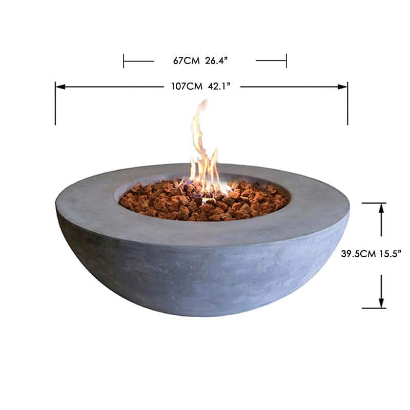 Light Gray Round Concrete Gas Fire Pit Table