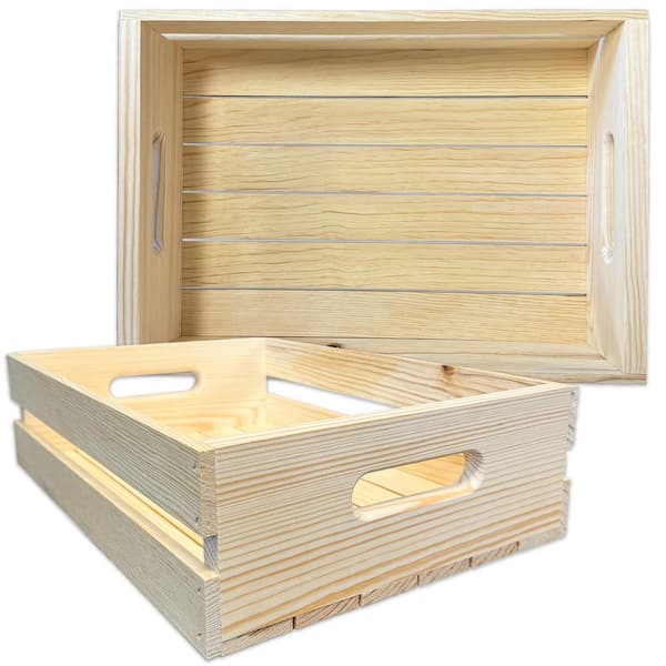 12.5 in. 18 in. 4.75 in. Pine Handle Pallet Serving Tray Crate (2 Pack)
