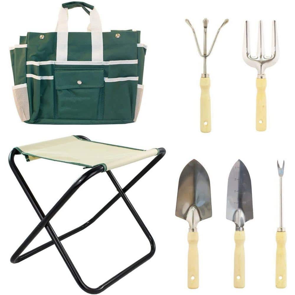 Unbranded 7-Piece Stainless Steel Garden Tool Set, Heavy-Duty Folding Bench, Garden Tool Set B00IFRABAE