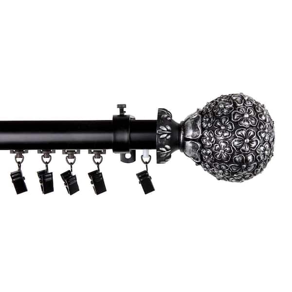 Rod Desyne 48 in. - 86 in. Telescoping Traverse Curtain Rod Kit in Black with Lush Finial