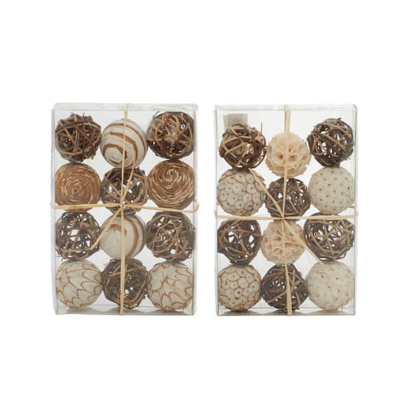 Litton Lane Brown Handmade Dried Plant Orbs & Vase Filler with Varying Designs (2- Pack)