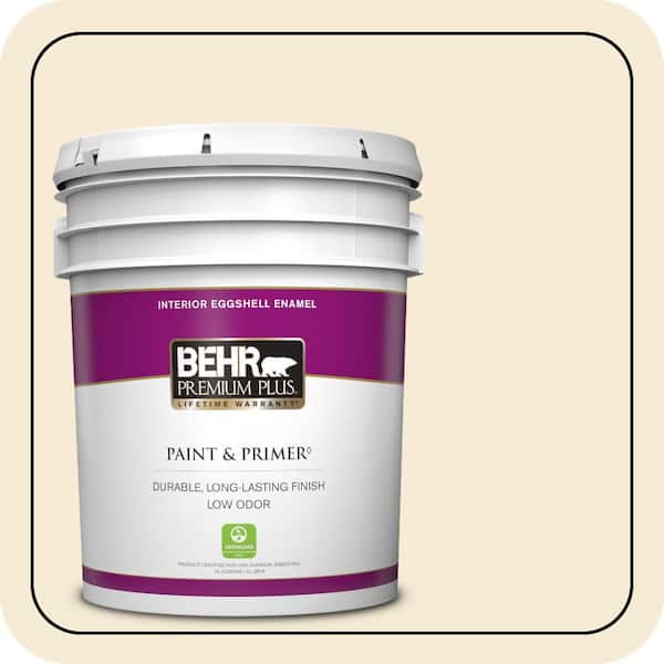 BEHR PREMIUM PLUS 5 gal. #ICC-10 Vanilla Cream Eggshell Enamel Low Odor Interior Paint & Primer