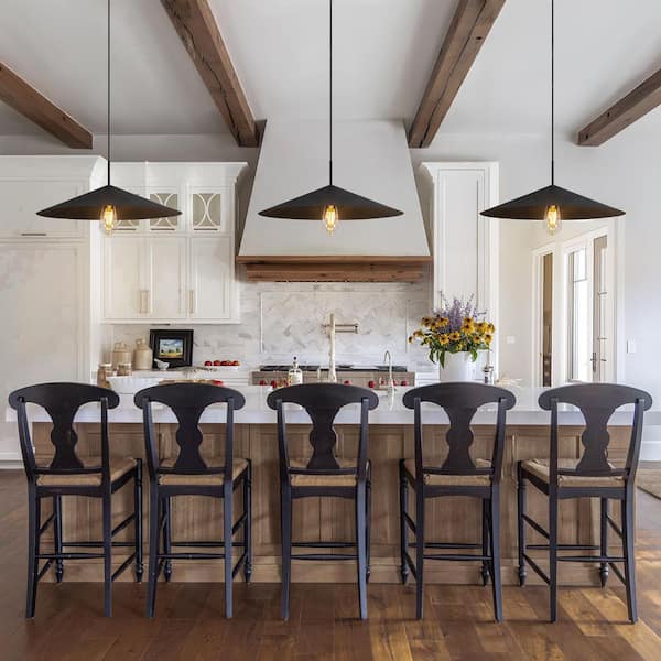 Detroit 25.6 in. 1-Light Black Oversized Pendant Light Fixture with Metal Shade