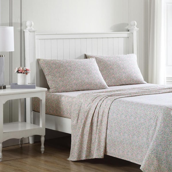 Laura Ashley Loveston 4-Piece Pink Cotton Full Sheet Set