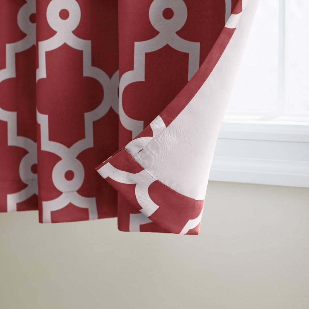 Burgundy and White Geometric Blackout Grommet Curtains