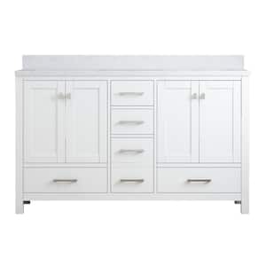 Solid Wood 60 in. W x 22 in. D x 39.3 in. H Double Sinks Bath Vanity in White with Carrara White Natural Marble Top