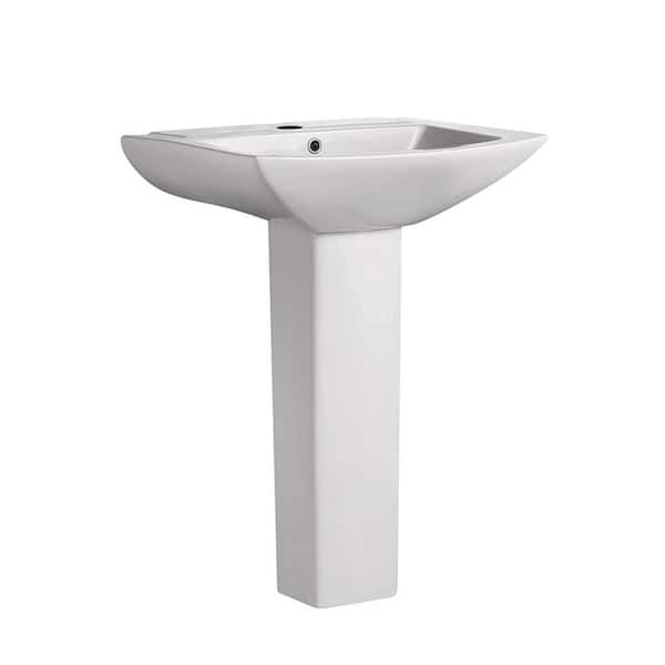 Swiss Madison Sublime Pedestal Bathroom Vessel Sink Round Single Faucet Hole in White Swiss Madison Sublime Pedestal Bathroom Vessel Sink Round Single Faucet Hole in White