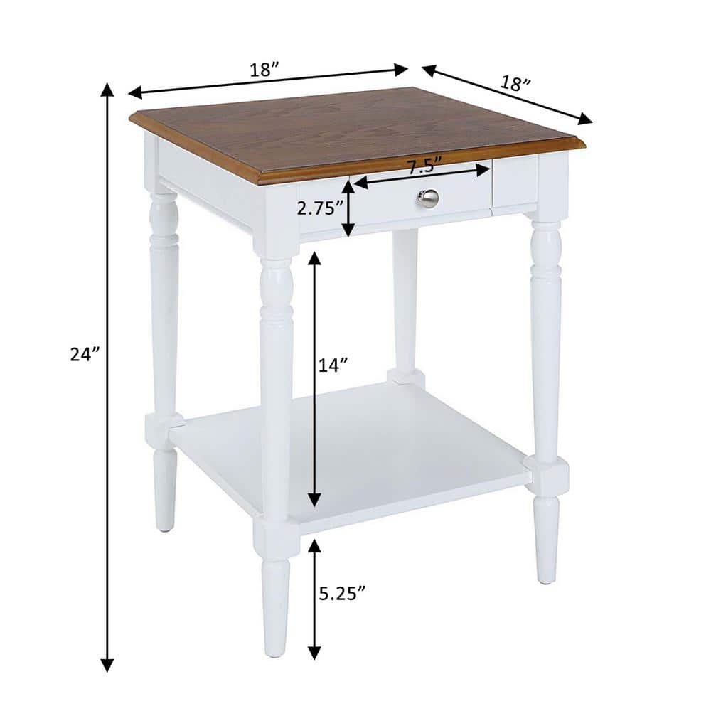 French Country Dark Walnut and White Wood End Table with Storage