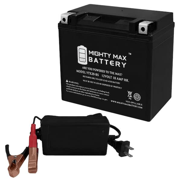 MIGHTY MAX BATTERY Power Sport AGM Series Sealed AGM Battery Includes 12-Volt 4 Amp Charger