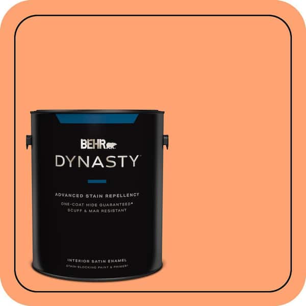BEHR DYNASTY 1 gal. #P210-5 Cheerful Tangerine Satin Enamel Interior Stain-Blocking Paint & Primer