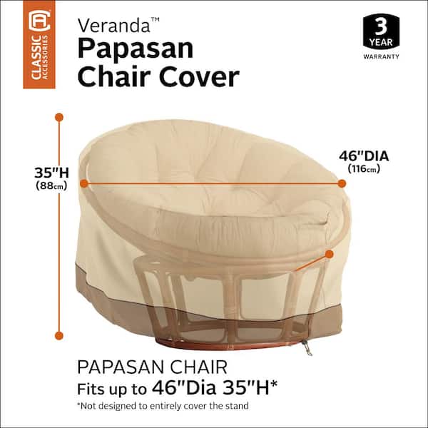 55-994-011501-00 Classic Accessories Pebble/Bark/Earth Fits 46 Dia x 35 H Veranda Papasan Patio Chair Durable and Water Resistant Outdoor Furniture Cover
