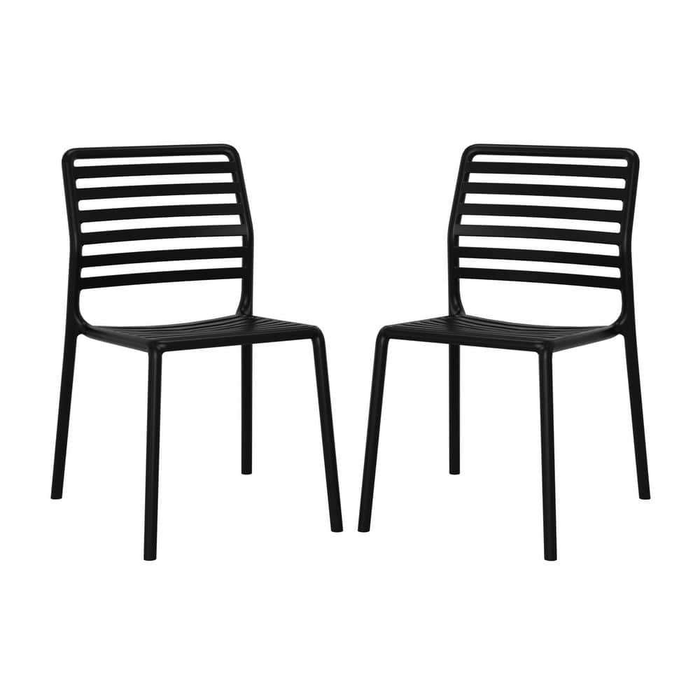Frond and Form Outdoor All Weather Black Poly Plastic Stackable Armless Patio Dining Side Chair (Set of 2)