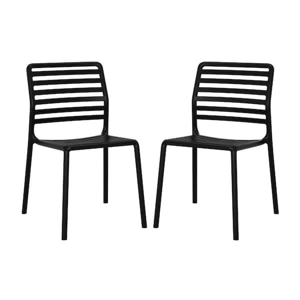 Frond and Form Outdoor All Weather Black Poly Plastic Stackable Armless Patio Dining Side Chair (Set of 2)