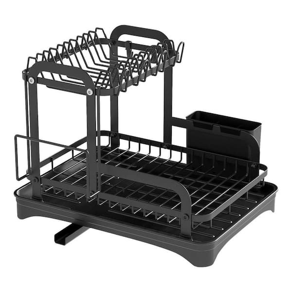 2-Tier Space Saving Rustproof Dish Drying Rack with Drainboard