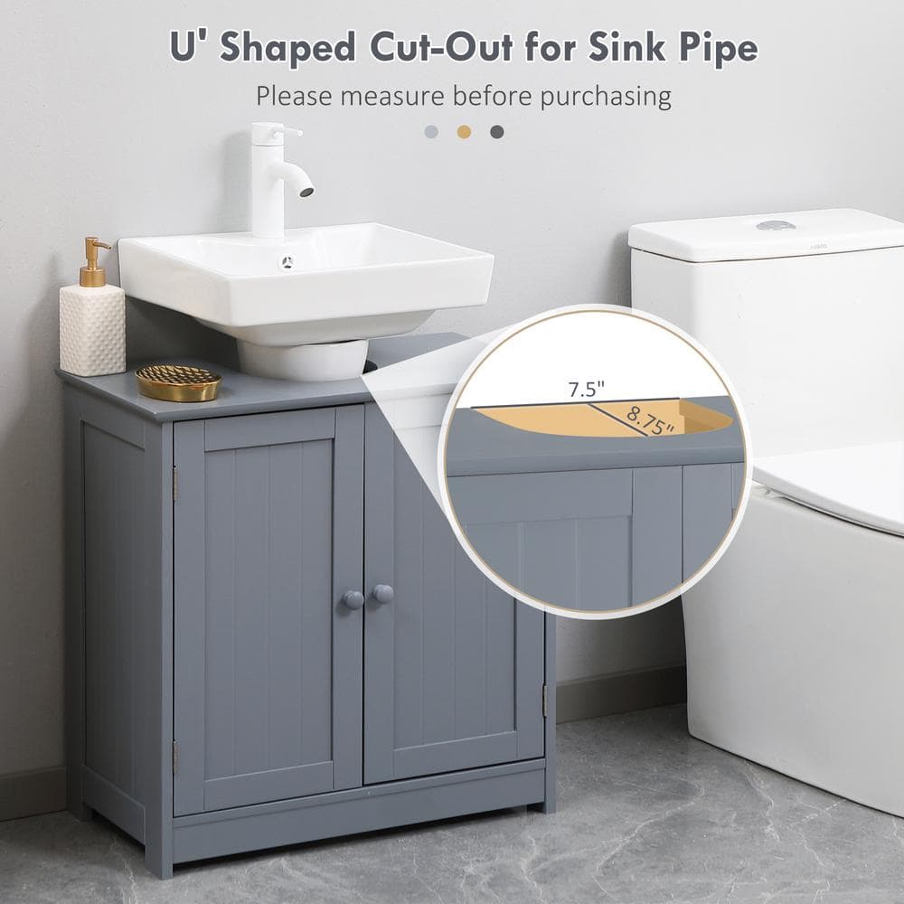 Gray MDF Pedestal Under Sink Bathroom Cabinet with Shelf