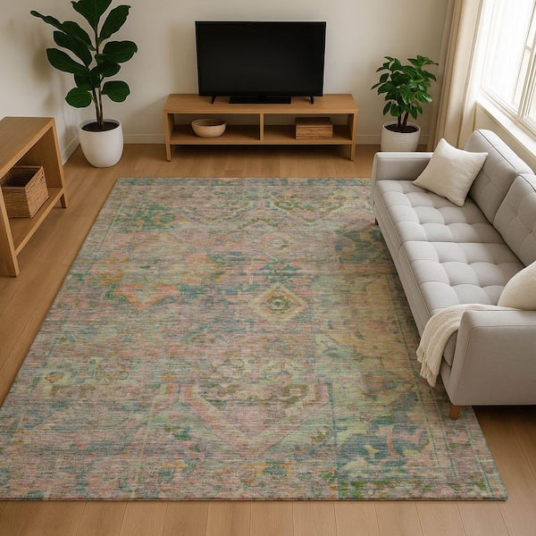 Mayfield Premium Machine Washable Abstract AMF1664 Green 3 ft. x 4 ft. Area Rug