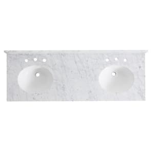 61 in. W. x 22 in. D x 40 in. H Fully Assembled Double Sink Bath Vanity in White with White Marble Top, Backsplash