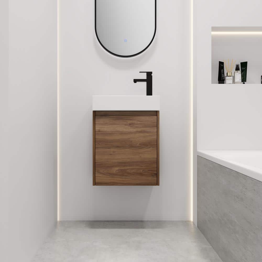 18 in. W x 10 in. D x 24 in. H Wall Mounted Single Sink Bath Vanity in Brow