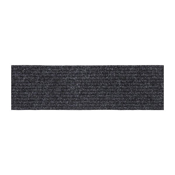 Ottomanson Non-Slip Rubberback Solid 8 in. x 30 in. Indoor/Outdoor Stair Treads for Stair, Garage, Patio, Set of 7, Black