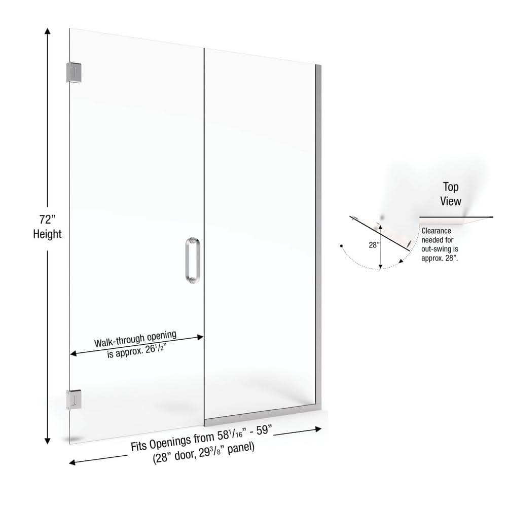 Celesta 72" x 59" Frameless Chrome Hinged Shower Door