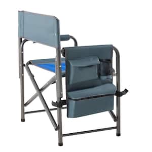 27.56 in. L Black Plus Blue 3-Piece Aluminum Folding Table and Chair Patio Conversation Set