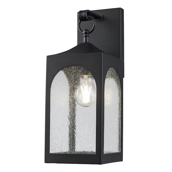 Bel Air Lighting 1 Light Black Outdoor Wall Light Fixture with Seeded Glass