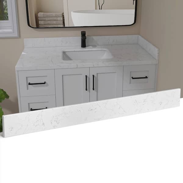 Cala 54.3 in. W Cultured Marble Vanity Backsplash Bathroom Countertop Splash Guard in Carrara White