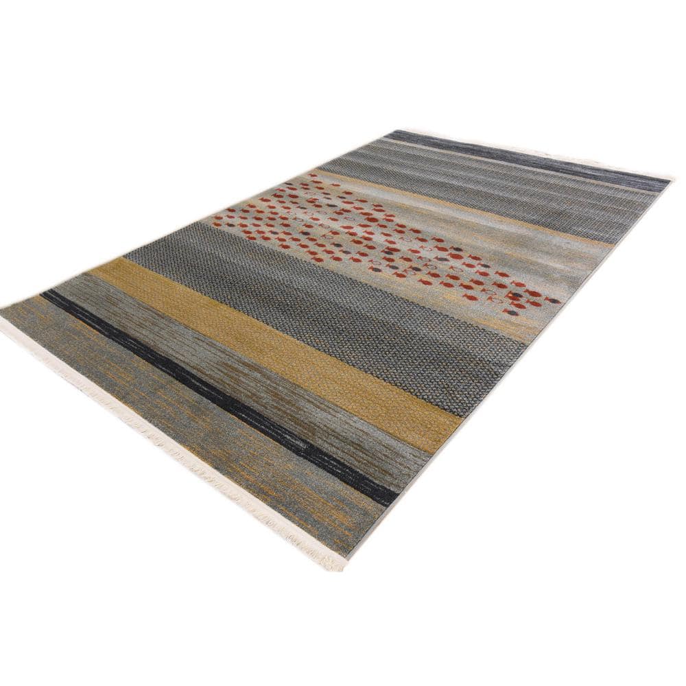 Blue and Beige Striped Synthetic 5' x 8' Area Rug