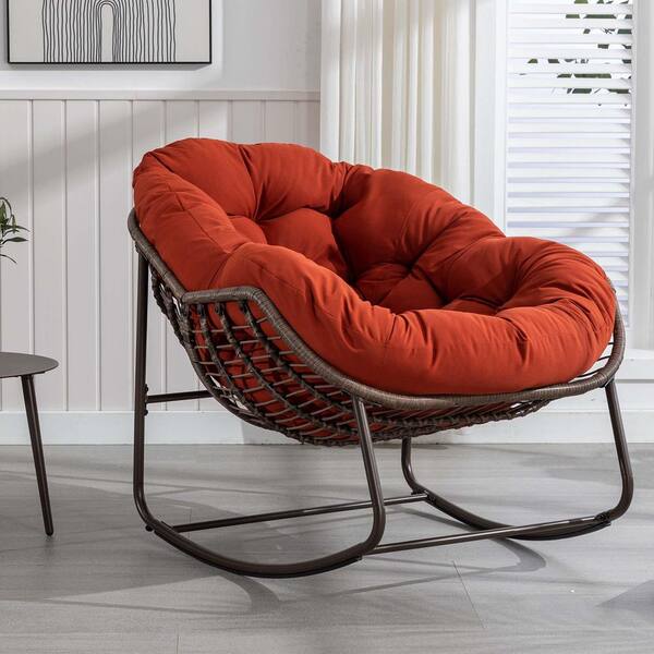 SUNRINX Hand-Woven Wicker Outdoor Rocking Chair with Padded