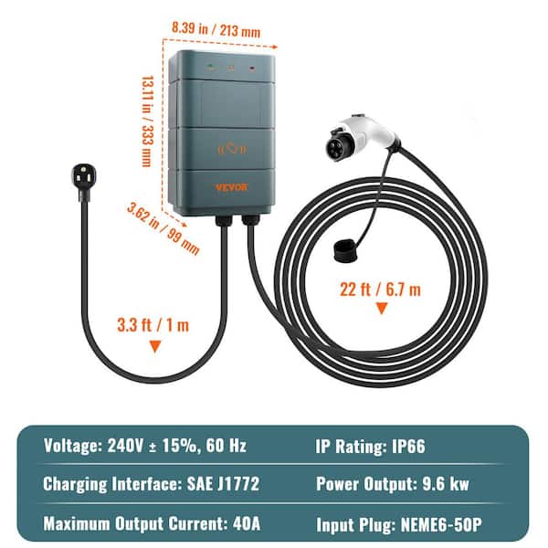 Winado 120-240V 16 Amp Level 2 EV Charger with 25 ft. Extension Cord J1772  Cable NEMA 6-20 Plug Electric Vehicle Charger 436507208807 - The Home Depot