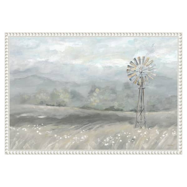 Amanti Art Country Meadow Windmill by Cynthia Coulter 23 in. W x 16 in. H Canvas Float Frame in White