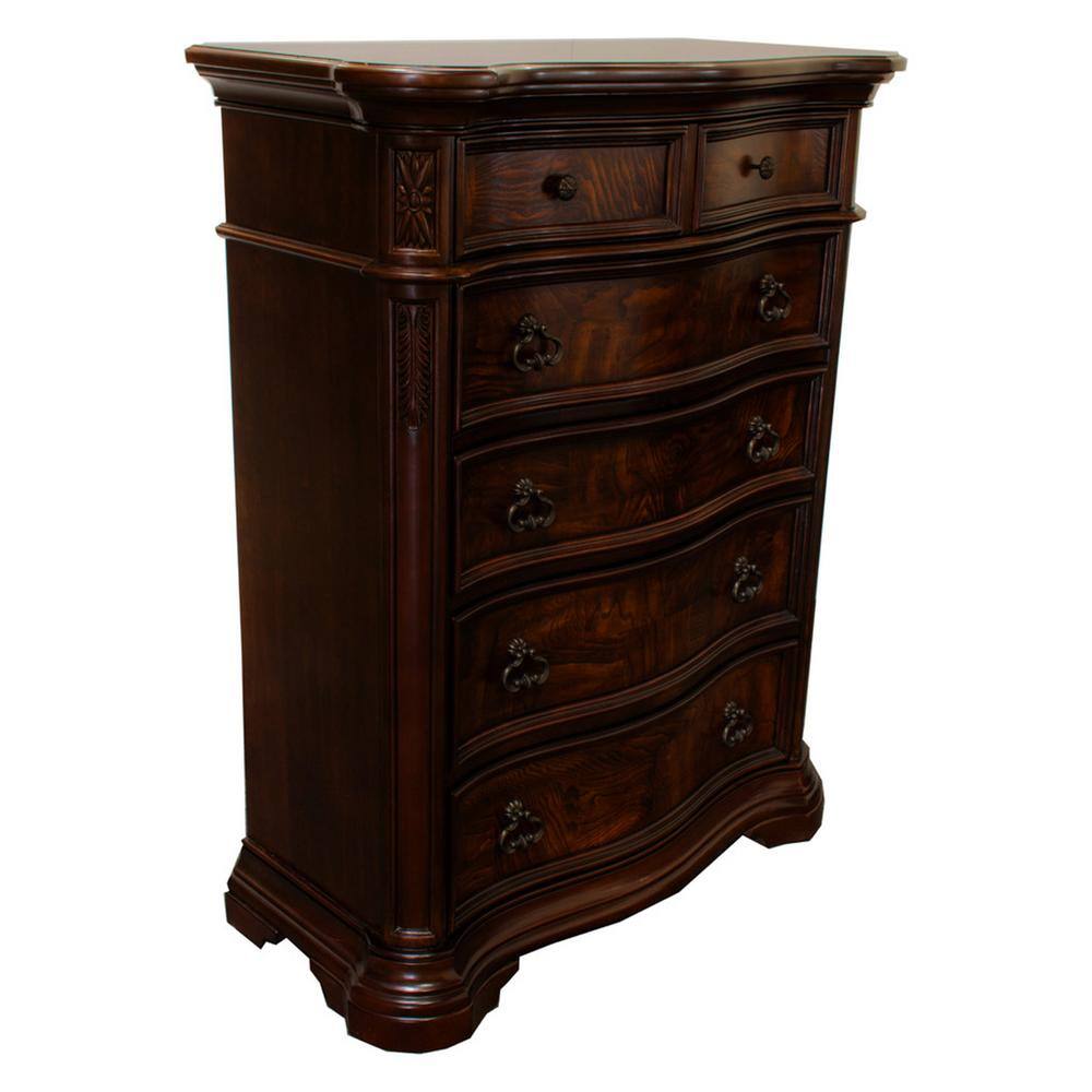 Bathory 5-Drawer Walnut Chest of Drawers 54 in. H x 42 in. W x 19 in. D