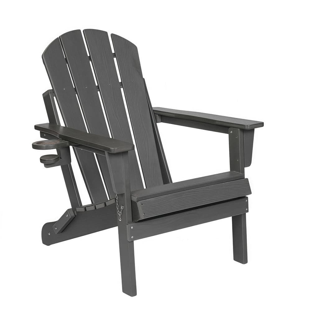Gray HDPE Folding Adirondack Chair with Cup Holder, Weather-Resistant Patio Lounge Chair, 350 lbs. Capacity price history on PriceWatchPro