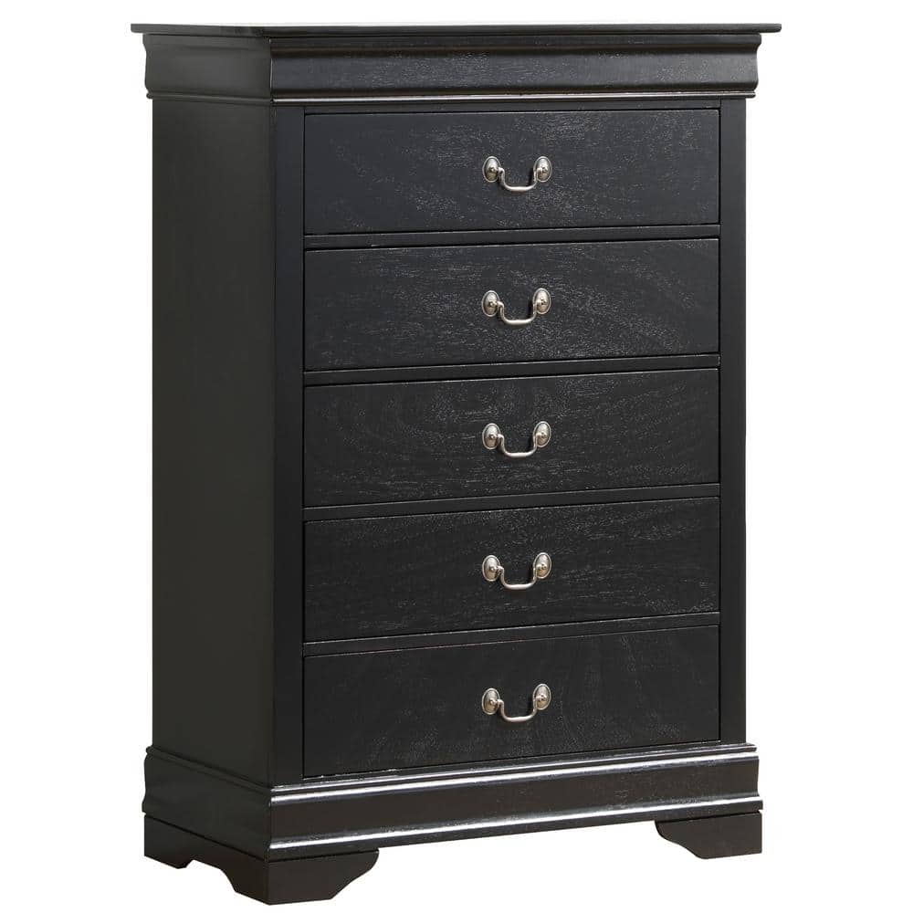AndMakers Louis Phillipe 5-Drawer Black Chest of Drawers (48 in. H x 33 in. W x 18 in. D) -  PF-G3150-CH