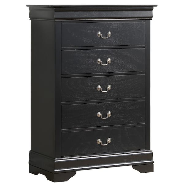 AndMakers Louis Phillipe 5-Drawer Black Chest of Drawers (48 in. H x 33 in. W x 18 in. D)