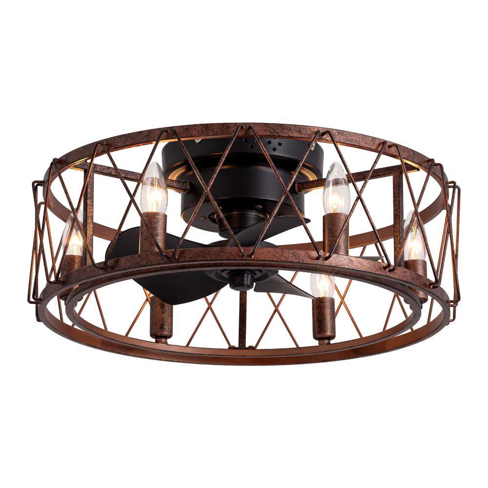 20 in. Indoor Rust Flushed Caged Ceiling Fan with Metal Light Kit, Black Blades and Remote Included price history on PriceWatchPro