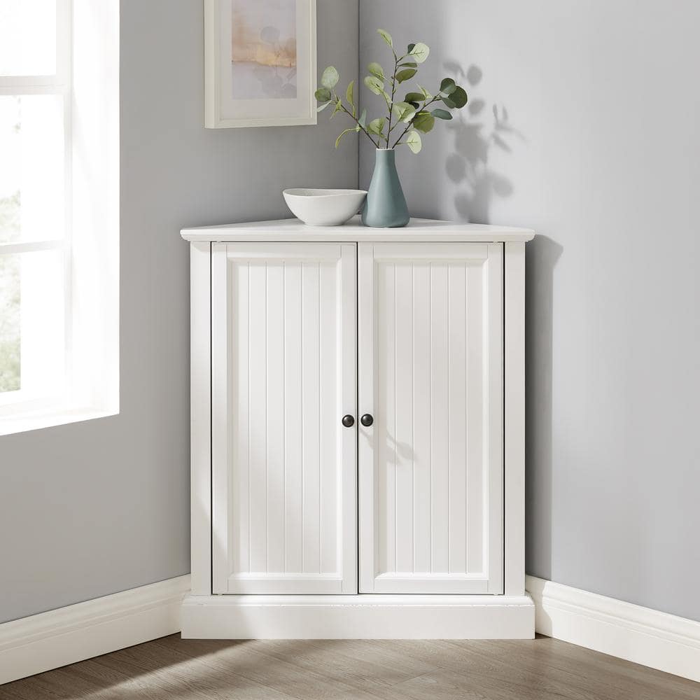 White Pinewood Corner Kitchen Pantry with Adjustable Shelving