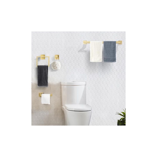 5-Piece Bath Hardware Set Bathroom Accessories Set with Toilet Paper Holder, Hooks, Towel Rack in Brushed Gold