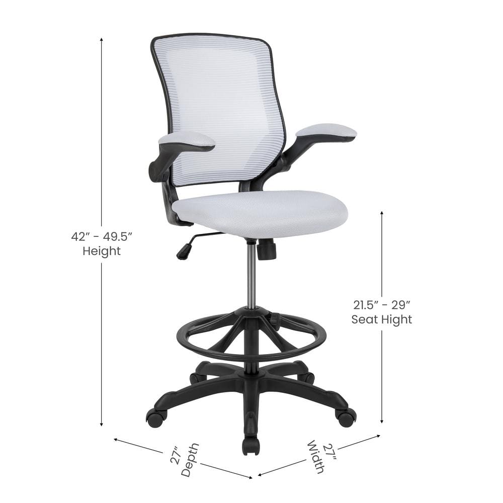 Mesh Adjustable Height Ergonomic Drafting Chair in White - Thumbnail 5