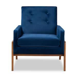 Perris Navy Blue and Walnut Brown Lounge Chair
