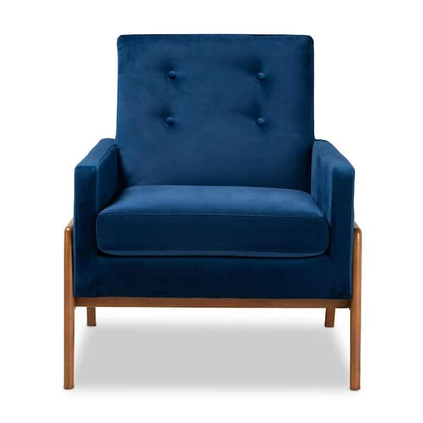 Baxton Studio Perris Navy Blue and Walnut Brown Lounge Chair