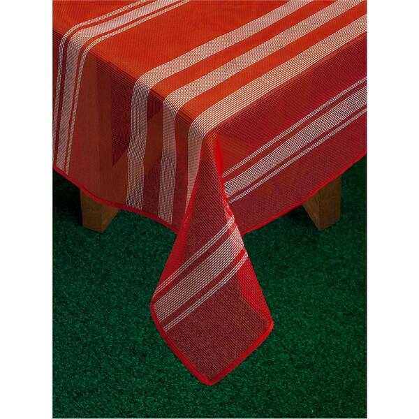 Bistro Stripe 70 in. Round Red Vinyl and Poly Tablecloth