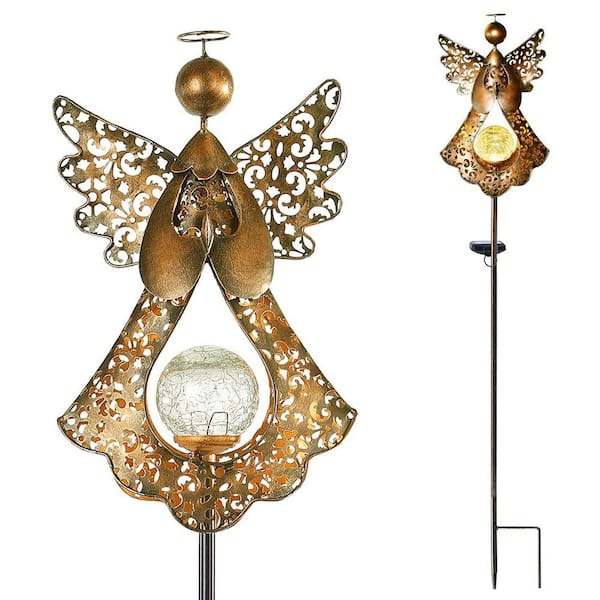40.5 in. Angel Stake Solar Lights with Crackle Glass Globe Waterproof