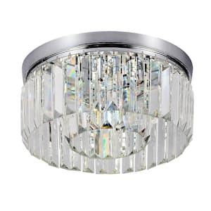 12 in. 6-Light Chrome Flush Mount with Clear Crystal Shade and No Bulbs Include