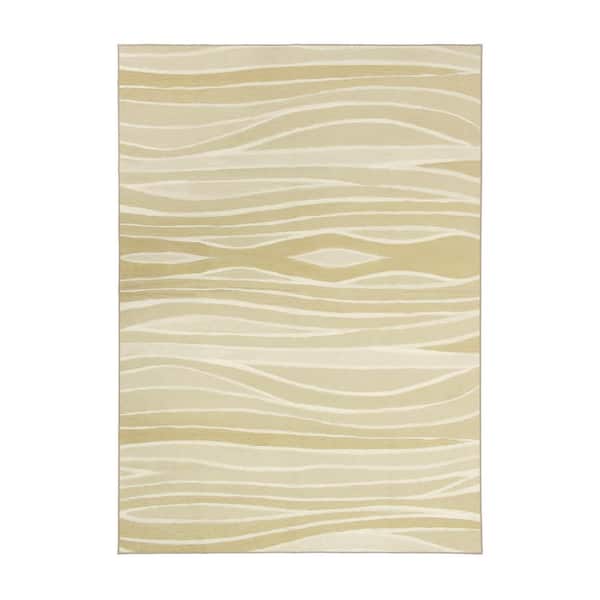 My Magic Carpet Waves Natural 5 ft. x 7 ft. Lines Washable Area Rug