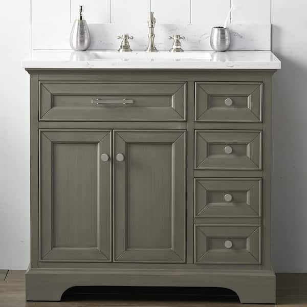 Thompson 36 in. W x 22 in. D Bath Vanity in Silver Gray with Engineered Stone Vanity in Carrara White with White Sink