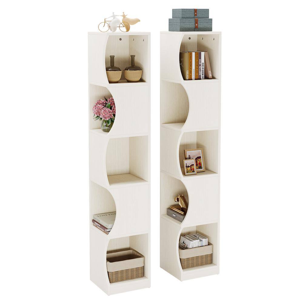 Fraley 67.3 in. Tall Beige Wood Modern Large 6 Tier Open Display Shelves Bookshelf Storage Rack Corner Bookcase Set of 2