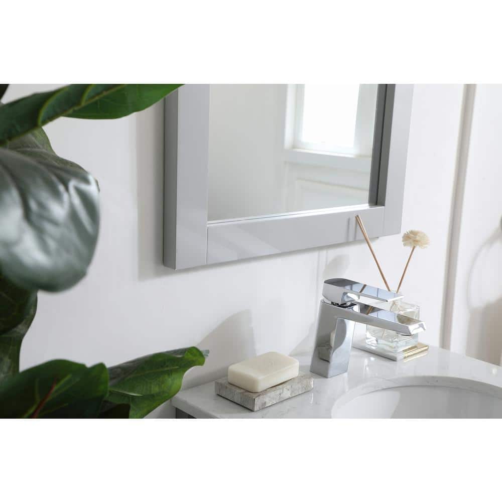 Gray Rectangular Wood Bathroom Vanity Mirror 18 x 32 Inch